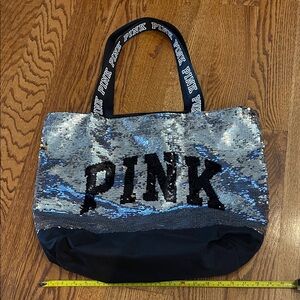 PINK Victoria's Secret Silver and Black Sequin Tote